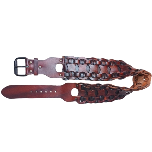 Genuine Leather Boho Chunky Cutwork Woven Braided Belt - Picture 1 of 12